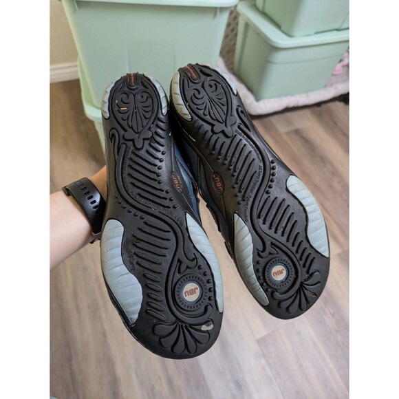 JBU sandals Mary Jane floral Vegan ankle straps blue shoes women size 7.5 M READ - Picture 10 of 14